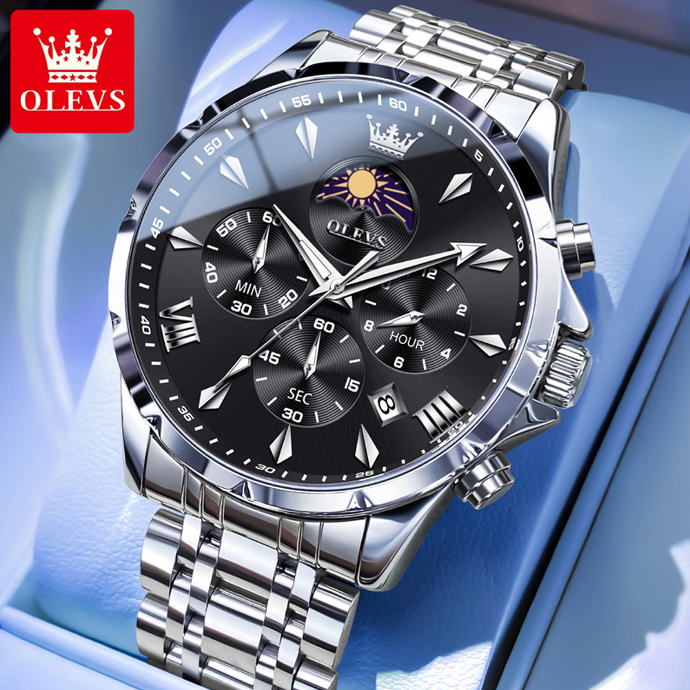 Luxury Watch Mockup - OLEVS 3653 Brand Moon Phase Calendar