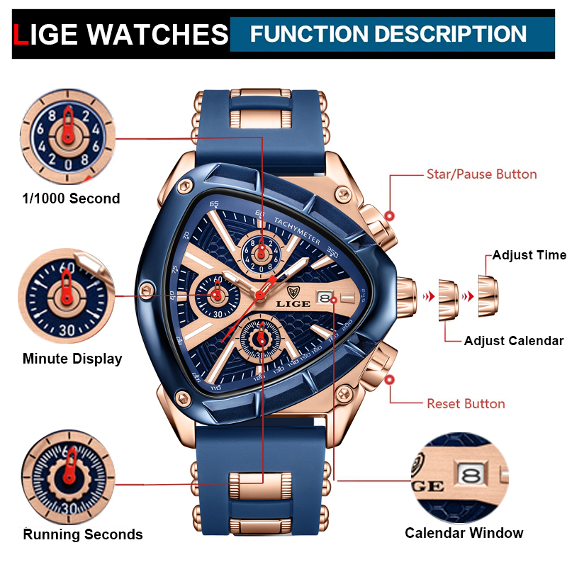 LIGE Watch Men Luxury Brand Bu - Watch Triangle Luxury 评论和价格